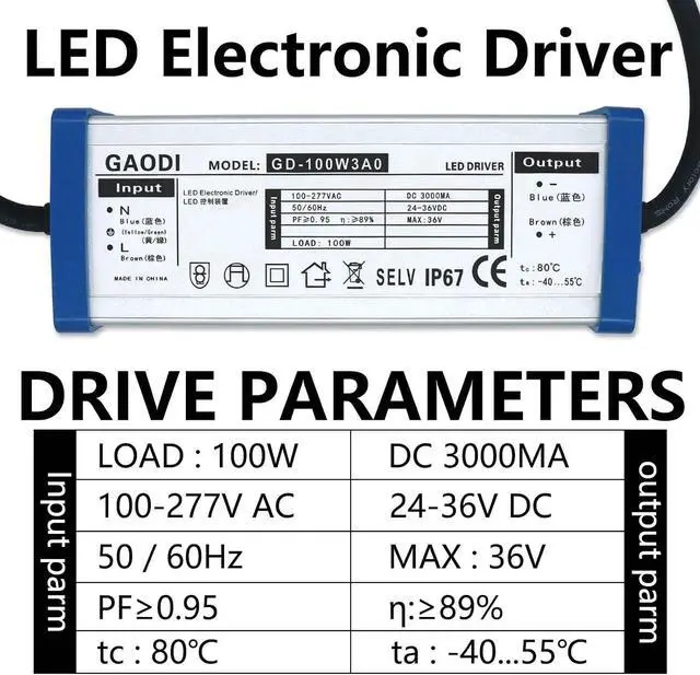 Alt view image 4 of 5 - Waterproof Lighting AC 220V to DC 24-36V 50W 100W Constant Current Switching LED Driver 1500mA 3000mA Power Supply(100W 3000mA)