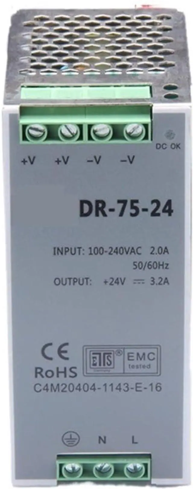 Main image of (DR-75-24) 75w 24v 3.2A Din Rail Mounted Switching Power Supply for Industry