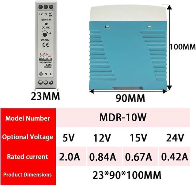 Alt view image 2 of 6 - AC100-240V Input Mini Din Rail Switch Power Supply Voltage MDR-10W 20W 40W 60W 100W DC 5V 12V 15V 24V 36V 48V Output(5V,MDR-60)