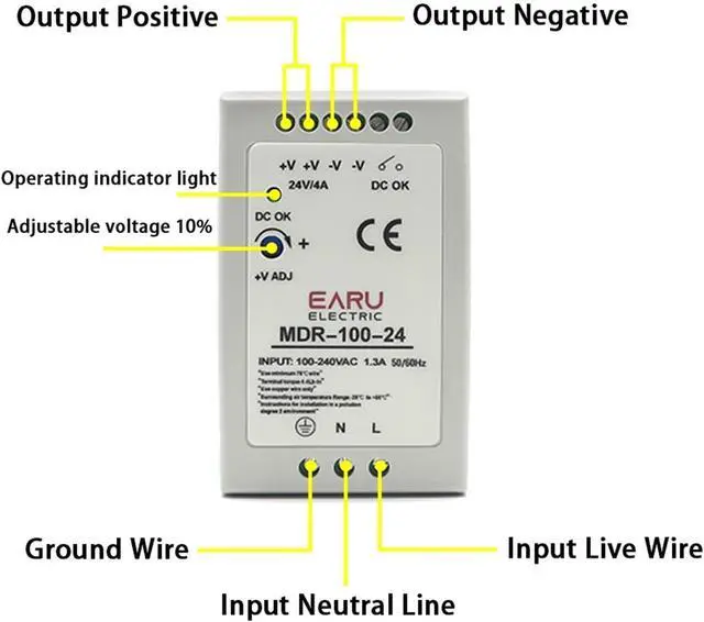 Alt view image 6 of 6 - AC100-240V Input Mini Din Rail Switch Power Supply Voltage MDR-10W 20W 40W 60W 100W DC 5V 12V 15V 24V 36V 48V Output(5V,MDR-60)