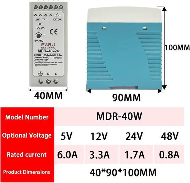 Alt view image 3 of 6 - AC100-240V Input Mini Din Rail Switch Power Supply Voltage MDR-10W 20W 40W 60W 100W DC 5V 12V 15V 24V 36V 48V Output(5V,MDR-60)