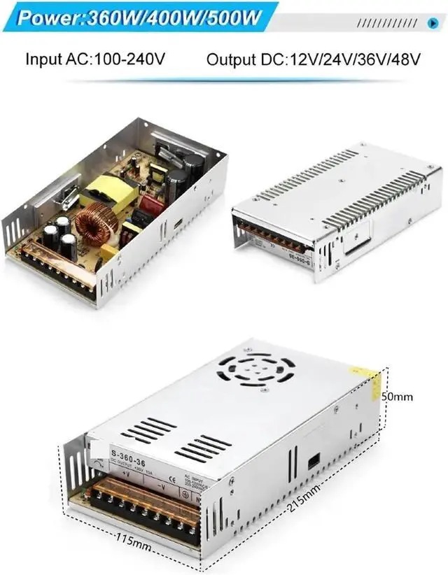 Alt view image 2 of 6 - 15W-500W Switching Power Supply AC 110V 220V to DC 5V 12V 24V 36V 48V 2A 5A 10A 15A 20A 30A LED Strip Switch Driver(12V4A 50W)