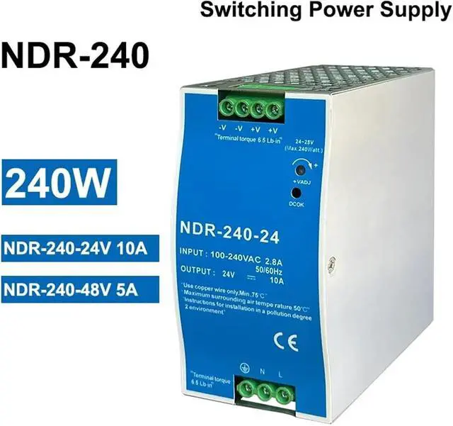 Alt view image 4 of 4 - 240W 24V 48V Industrial DIN Rail Type Single Group Output 240VAC Switching Power Supply(48V)