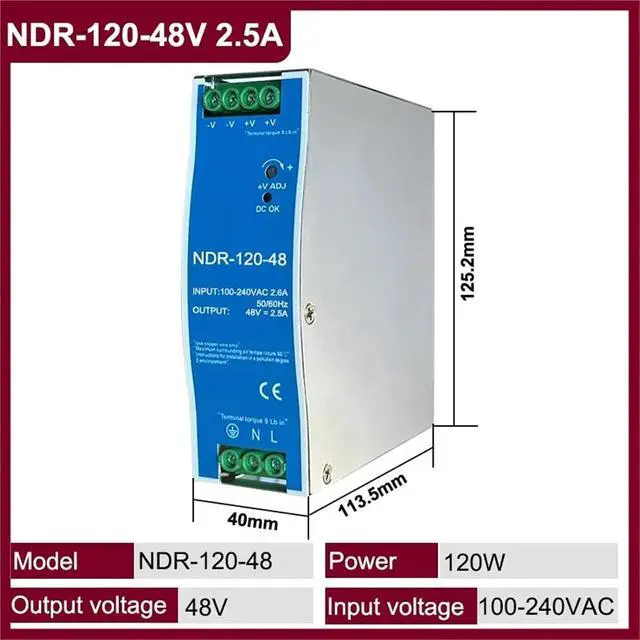 Alt view image 2 of 3 - NDR-75W 120W 240W 480W 12V 24V 48V Switching Power Supply Industrial Rail AC/DC Single Output Power(NDR-120-48V 2.5A)