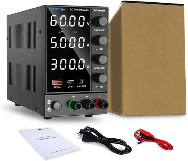 Main image of Adjustable Switching Power Supply (30V 10A) with Encoder Coarse and Fine Adjustment Knobs, with USB and Type-C Fast Charging(DPS605U)