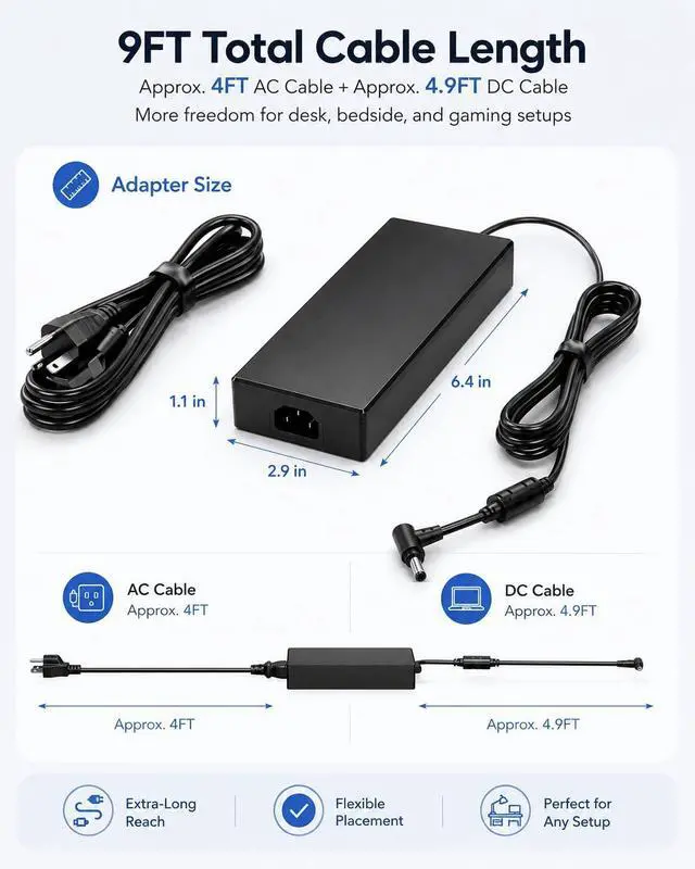 Alt view image 5 of 6 - 240W 280W Laptop Charger, Compatible with Asus Rog Zephyrus G15 G14/Strix G Series, AC Adapter for Tuf F15 F17 A17 A15 Gaming and More, 9 Foot Power Cord, DC 6.0 x 3.7mm