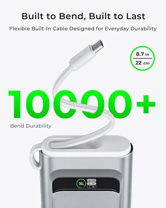 Alt view image 7 of 7 - TALIX Laptop Power Bank, 20000mAh Portable Charger 190W Total Output, 3-Port Fast Charging (140W Max), Built-in USB-C Cable,High-Capacity External Battery Pack for MacBook,Dell,Computer,iPad,iPhone 17