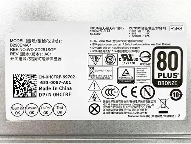 Alt view image 2 of 6 - L290EM-00/B290EM-00 AC/H290AM-00 290W for 3020 7020 9020 XE2 T1700 Computer Switching Power Supply