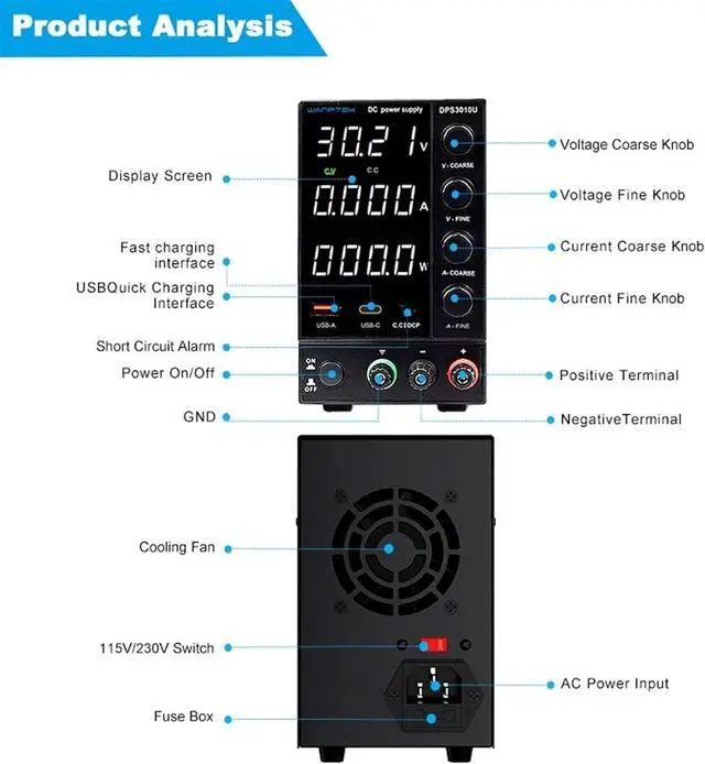 Alt view image 6 of 7 - Adjust Power Supply Adjustable Lab Bench Power 30V 10A 60V 5A AC Switching Stabilized Bench DPS3010U(DPS605U 60V 5A)