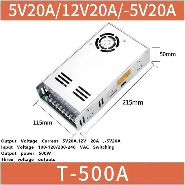 Alt view image 2 of 2 - Three Output Switching Power Supply T-60/100/350/500W Multi-Group ±5V+12V24V-15V Positive and Negative Voltage(T-500A 5V20A 12V20A -5V20A)