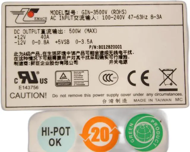 Alt view image 5 of 5 - Generic GIN-3500V (ROHS)-500W Single PSM PSU
