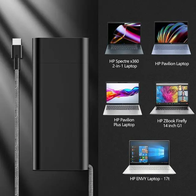 Alt view image 6 of 7 - 100W USB C Charger Compatible with HP Spectre Fold 17 x360 16-aa0047nr Pavilion Plus 14 14-ew1010nr ZBook Firefly 16 G11 G10 G9 Envy 17 TPN-LA31 N57041-001 N56858-001 Power Cord