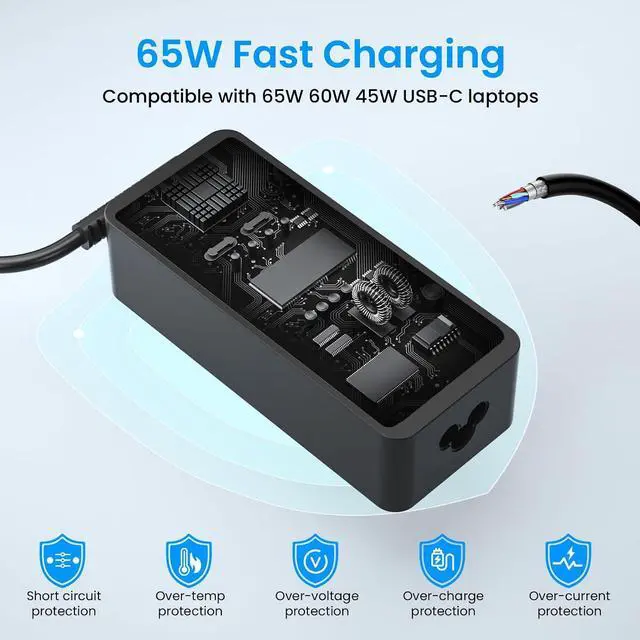 Alt view image 4 of 7 - CGGXJP Universal USB-C 65W 45W AC Replacement Charger for Hp 65W 45W USB-C Laptop Charger,Lenovo Thinkpad/Yoga,Dell Chromebook 3100,Latitude 5420,Asus,Samsung,Acer,Google Series Type C Power Cord