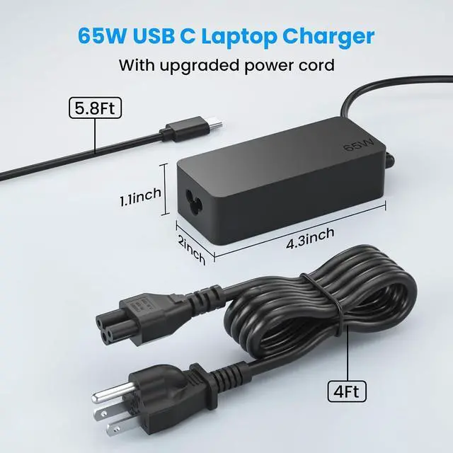 Alt view image 6 of 7 - CGGXJP Universal USB-C 65W 45W AC Replacement Charger for Hp 65W 45W USB-C Laptop Charger,Lenovo Thinkpad/Yoga,Dell Chromebook 3100,Latitude 5420,Asus,Samsung,Acer,Google Series Type C Power Cord