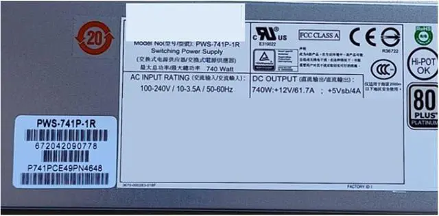 Alt view image 2 of 2 - Redundant Power Supply PWS-741P-1R 740W 1U