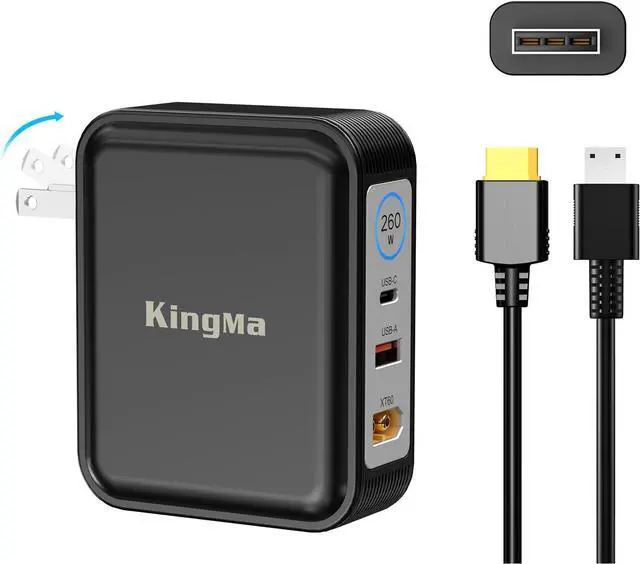 Main image of KingMa 260W Laptop Charger (20V/13A), Portable GaN Foldable Charger for MSI Gaming Laptops, PD 3.0 Fast Charger with 11-40mm Cable, Compatible with MSI Stealth 14 AI/16AI/Creator Pro16 AI