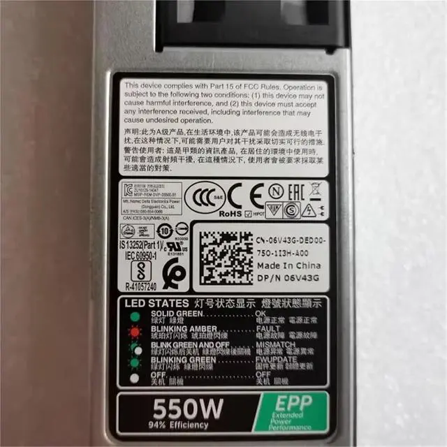 Alt view image 4 of 6 - 550W Power Supply PSU for R330 R430 R530 R340 R440 R3930 L550E-S1 D550E-S1 NCNFF 6V43G X185V 0341X