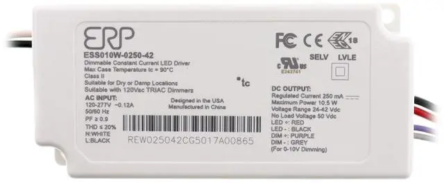 Main image of ERP ESS010W-0250-42-Z1 LED Power Supplies 10.5W 24-42V 250mA CC Tri-Mode Dim