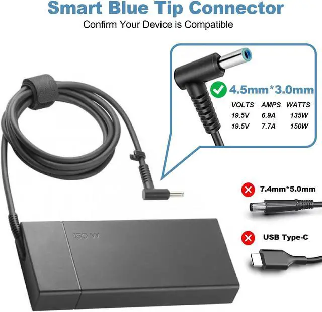 Alt view image 3 of 7 - OEM 150W 19.5V 7.7A Charger M85394-001 M85394-003 for HP ZBook Studio 16 G9 G10, ZBook X360 G5 Convertible Workstation, ZBook Fury G9 G10 15 G7 15 G8 17 G7 17 G8 Power Supply