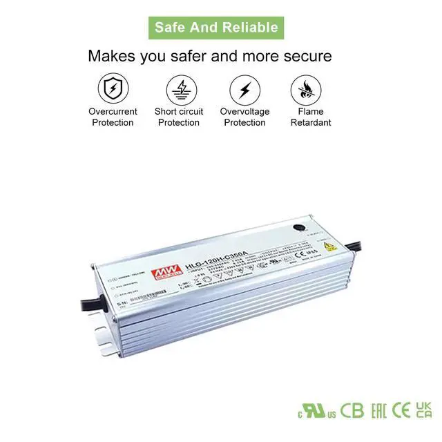 Alt view image 4 of 7 - HLG-120H-C350A 150W Constant Current LED Driver - 90-305VAC Input, 350mA, IP67 Rated - Reliable Industrial Lighting Solution for Warehouses, Factories, and High Bay Applications