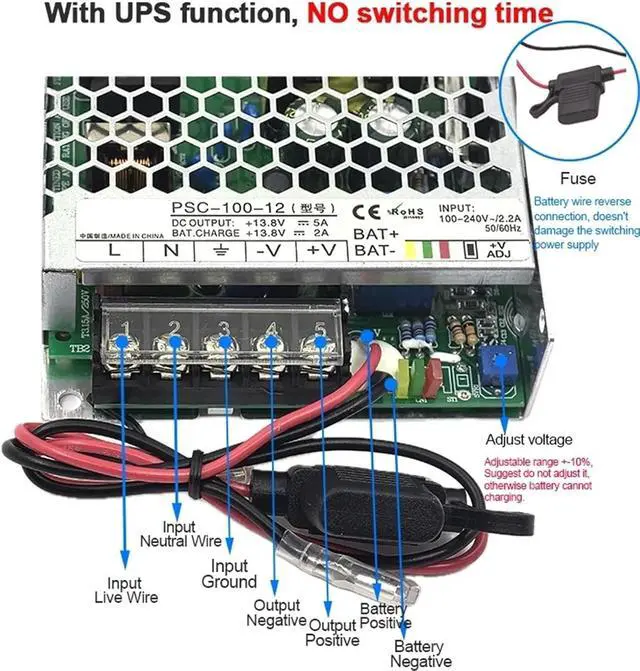 Alt view image 2 of 3 - 1pc 100W Universal AC UPS Charge Function Monitor Switching Power Supply Input 90-264VAC Single Output 12/24VDC SMPS PSC-100(12V)