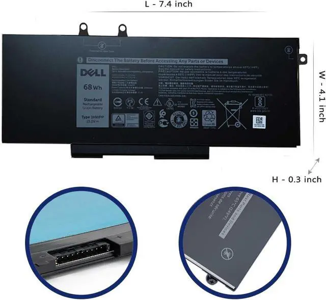 Alt view image 3 of 6 - DELL 3HWPP 15.2V 68Wh Battery for Dell Latitude 5410 5510 5501 5401 5411 5511 Precision 3541 3551,Inspiron 7706 2-in-1, Inspiron 17 7500 7506 2-in-1 Black 03HWPP 10X1J N2NLL 1VY7F 01VY7F 451-BCMN