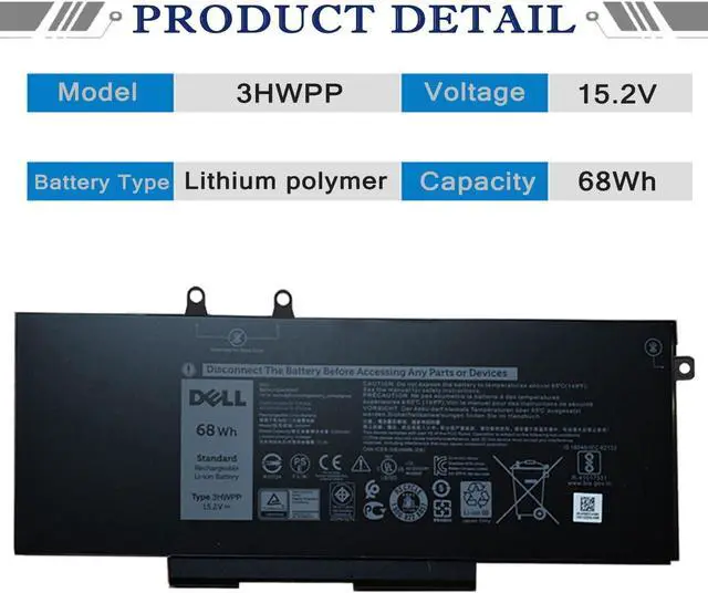 Alt view image 2 of 6 - DELL 3HWPP 15.2V 68Wh Battery for Dell Latitude 5410 5510 5501 5401 5411 5511 Precision 3541 3551,Inspiron 7706 2-in-1, Inspiron 17 7500 7506 2-in-1 Black 03HWPP 10X1J N2NLL 1VY7F 01VY7F 451-BCMN