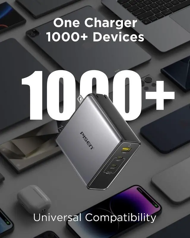 Alt view image 4 of 7 - PISEN 140W USB C Charger - PD3.1 GaN Fast Charger USB C 3-Port Foldable Charging Block 140Watt Power Adapter with 6FT 240W Type-C Cable, 140W Charger for MacBook, Laptops, Samsung, iPad, iPhone Series