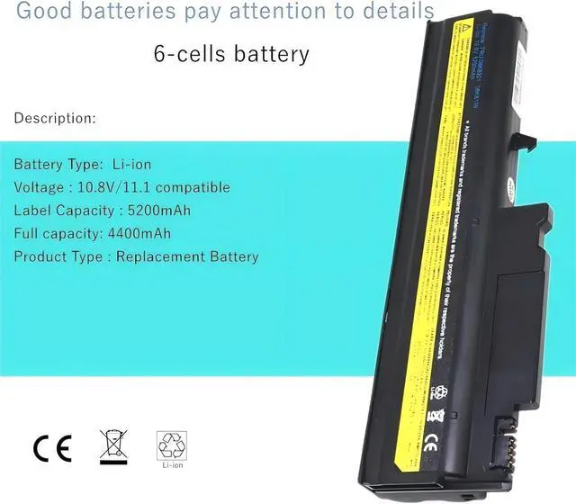 Alt view image 5 of 6 - Laptop Battery,Compatible for Lenovo ThinkPad R50E R50p R51 R51e R52 T40 T40P T41 T41p T42 T42P T43 T43P 08K8192 92P1064 08K8193