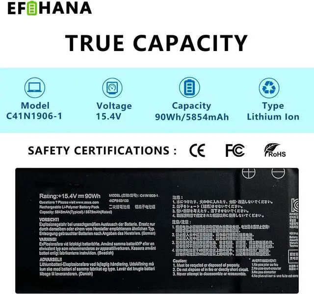 Alt view image 4 of 6 - C41N1906-1 Laptop Battery Replacement for ASUS TUF Gaming A17 FA706 FA706IU FA706II A15 FA506 FA506QR FA506II 2021 F15 FX506 FX506L FX506H Series 0B200-03590000 5845Wh 15.4V 90Wh