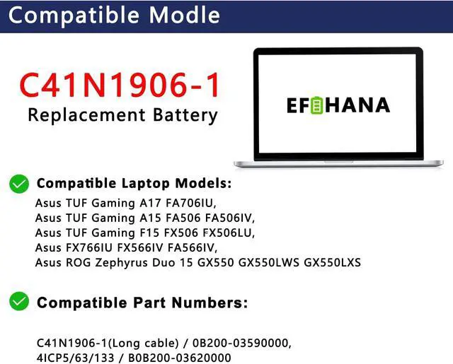 Alt view image 5 of 6 - C41N1906-1 Laptop Battery Replacement for ASUS TUF Gaming A17 FA706 FA706IU FA706II A15 FA506 FA506QR FA506II 2021 F15 FX506 FX506L FX506H Series 0B200-03590000 5845Wh 15.4V 90Wh