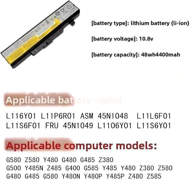 Alt view image 4 of 4 - Compatible for Lenovo,g480 g500 g400 g410 y480 z480g485 g580 Laptop Battery.