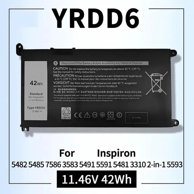 Alt view image 2 of 7 - YRDD6 1VX1H Laptop Battery,Compatible for Inspiron 5482 5485 5491 3310 2-in-1 3493 3593 3793 5493 5585 5593 5480 5590 3584 Vostro 3491