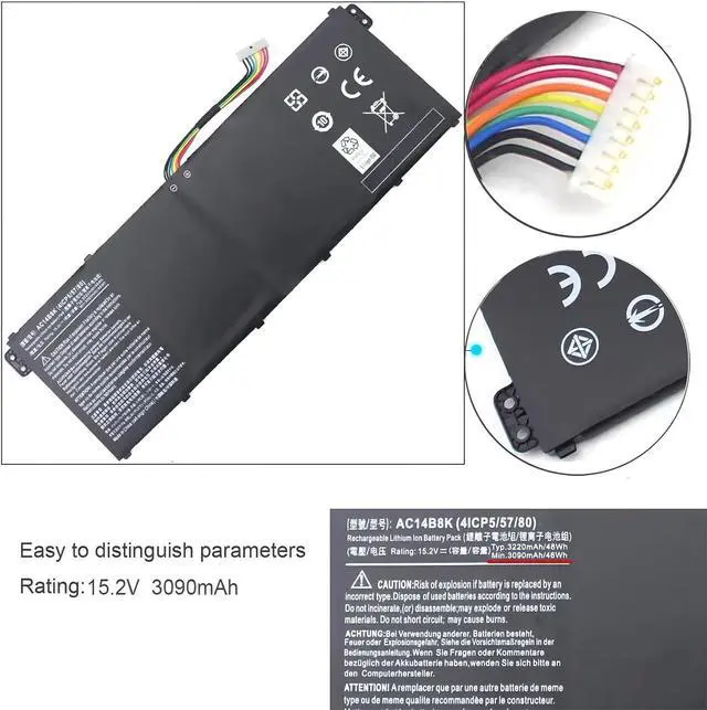 Alt view image 6 of 7 - AC14B8K Laptop Battery,Compatible for Acer Nitro 5 AN515-51 AN515-52 AN515-53,Compatible for Aspire V3-371 V3-111 ES1-111 ES1-512 R3-131T R5-471T R7-371T R7-372T