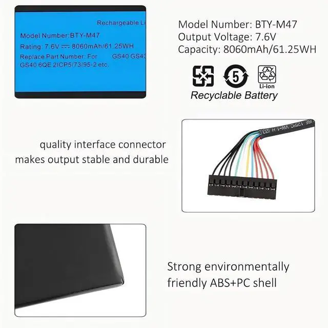 Alt view image 6 of 7 - BTY-M47 Laptop Battery,Compatible for MSI GS40 GS43 GS43VR 6RE GS40 6QE 2ICP5/73/95-2 MS-14A3 MS-14A1 7.6V 8060mAh