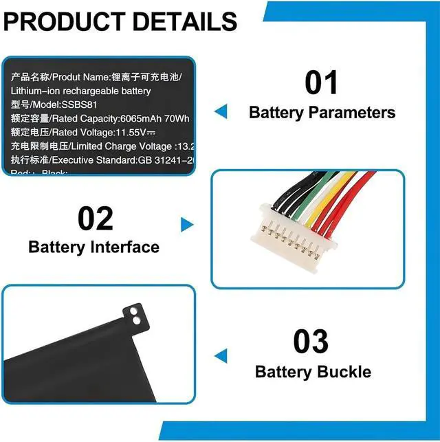 Alt view image 6 of 7 - SSBS81 Laptop Battery,Compatible for Mechrevo 10 16 Pro Code01 2022 Edition 2023 R5 R7-6800H Tablet PC 16HD-5BB6U 11.55V 70Wh