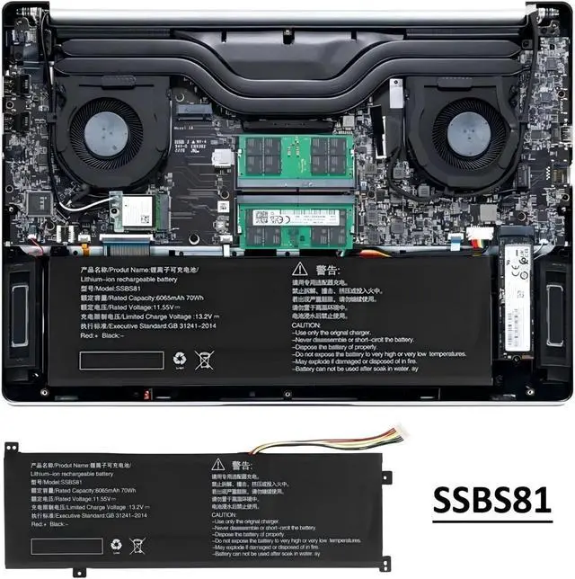 Alt view image 7 of 7 - SSBS81 Laptop Battery,Compatible for Mechrevo 10 16 Pro Code01 2022 Edition 2023 R5 R7-6800H Tablet PC 16HD-5BB6U 11.55V 70Wh