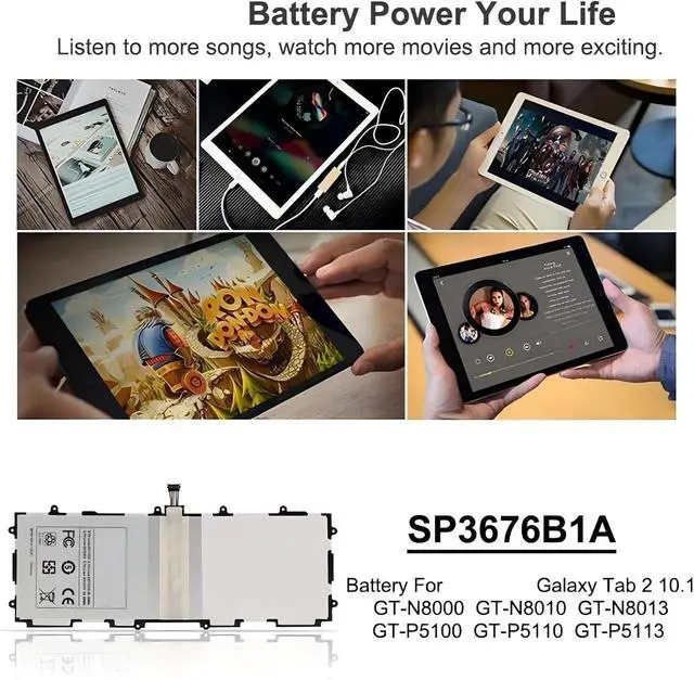Alt view image 7 of 7 - Sp3676b1a (1s2p) Tablet Battery,Compatible for Samsung Galaxy Note 10.1 Tab 2 P5100 P5110 P7500 P7510 N8000 N8010 N8013 7000mAh.