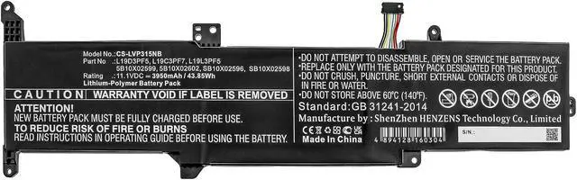 Alt view image 3 of 5 - Replacement Battery for Lenov'o 5B10X02599,5B10X02602,L19C3PF7,L19D3PF5,L19L3PF5,SB10X02596,SB10X02598,SB10X02601,3950mAh