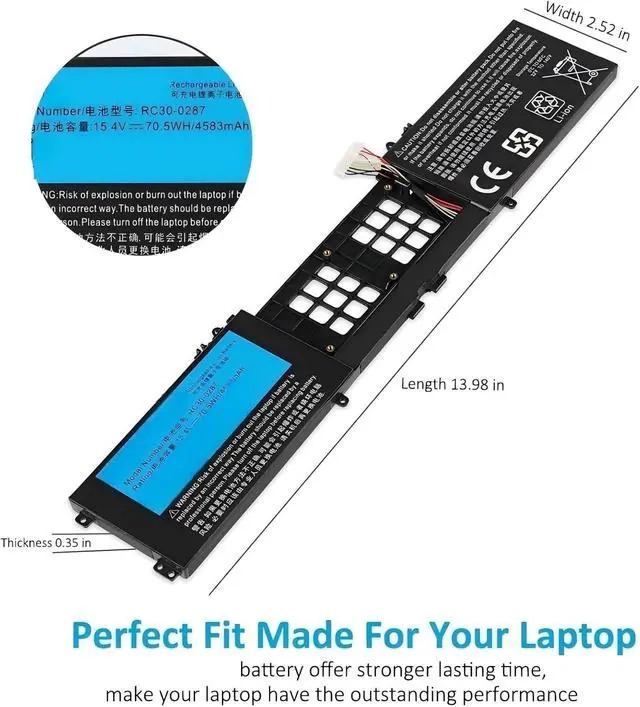 Alt view image 7 of 7 - RC30-0287 Laptop Battery,Compatible for Razer Blade Pro 17 2019/2020 RZ09-0287 RZ09-0329 RZ09-0314 RZ09-0406 15.4V 4583mAh.