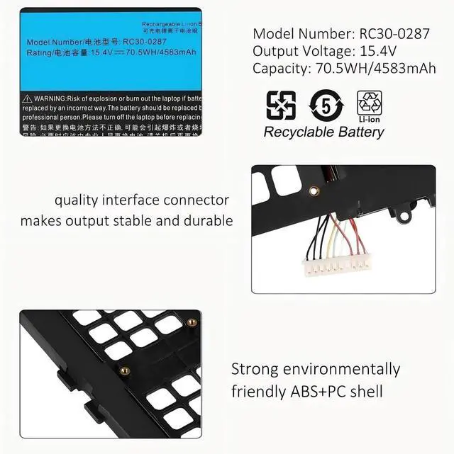 Alt view image 5 of 7 - RC30-0287 Laptop Battery,Compatible for Razer Blade Pro 17 2019/2020 RZ09-0287 RZ09-0329 RZ09-0314 RZ09-0406 15.4V 4583mAh.