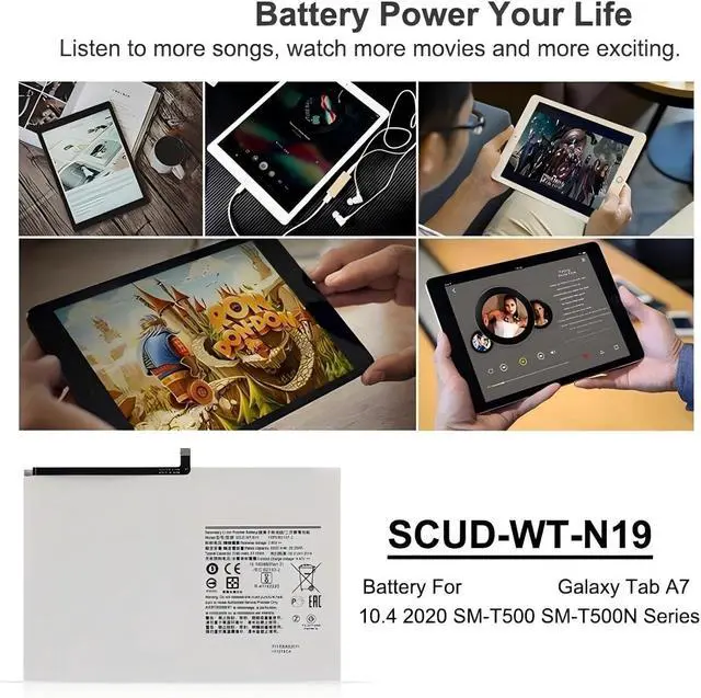 Alt view image 3 of 7 - SCUD-WT-N19 Tablet Battery,Compatible for Samsung Galaxy Tab A7 10.4 2020 10.4" SM-T500 SM-T505 SM-T500N SM-T505N SM-T503 SM-T507