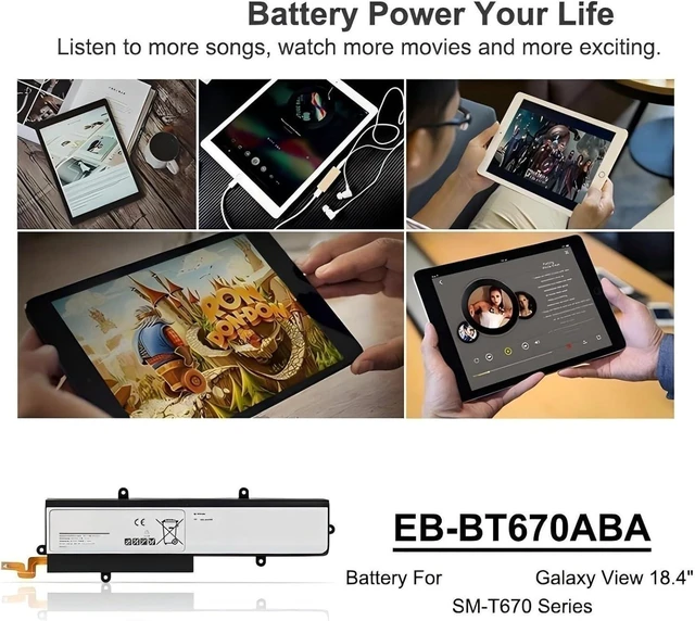 Alt view image 3 of 7 - EB-BT670ABA AA1G907KS Laptop Battery,Compatible for Samsung Galaxy View 18.4" SM-T670 SM-T677A Series AA2J929BS EB-BT670ABE 5700mAh/64.64Wh