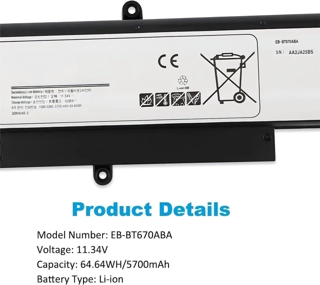 Alt view image 4 of 7 - EB-BT670ABA AA1G907KS Laptop Battery,Compatible for Samsung Galaxy View 18.4" SM-T670 SM-T677A Series AA2J929BS EB-BT670ABE 5700mAh/64.64Wh