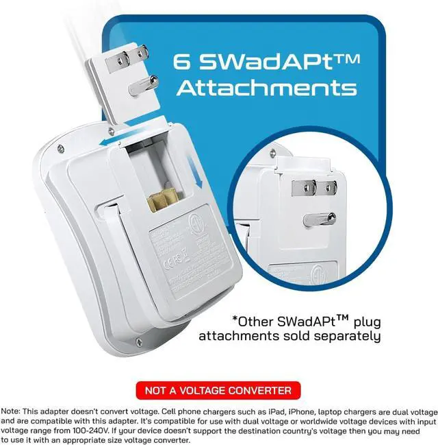 Alt view image 4 of 7 - Ceptics World Travel Adapter Kit - 2 USB + 2 US Outlets, Surge Protection, Plug for Europe, UK, China, Australia, Japan - Perfect for Laptop, Cell Phones (Does Not Convert Voltage) (WPS-2B+)
