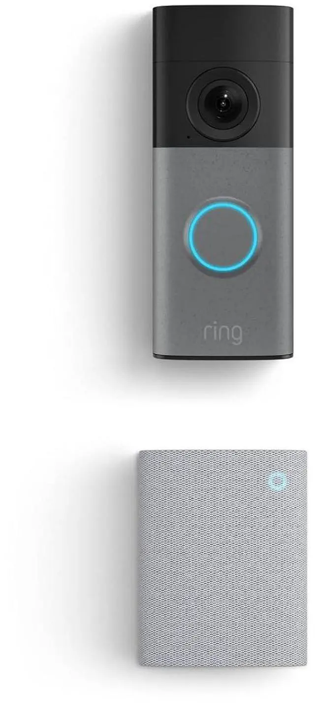 Main image of Ring Wired Doorbell (newest model), Speckled Gray with Chime Plus (newest model), White
