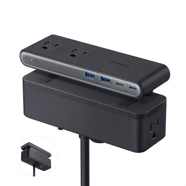 Main image of Anker Nano Power Strip, Desk Clamp with 1500J Surge Protector, 5ft Extension Cord, 70W Max Gaming Desk Accessories, 6 AC, 2 USB A, 2 USB C, Home Office Essentials, Fit 0.6~1.8'' Tabletop Edge (Black)