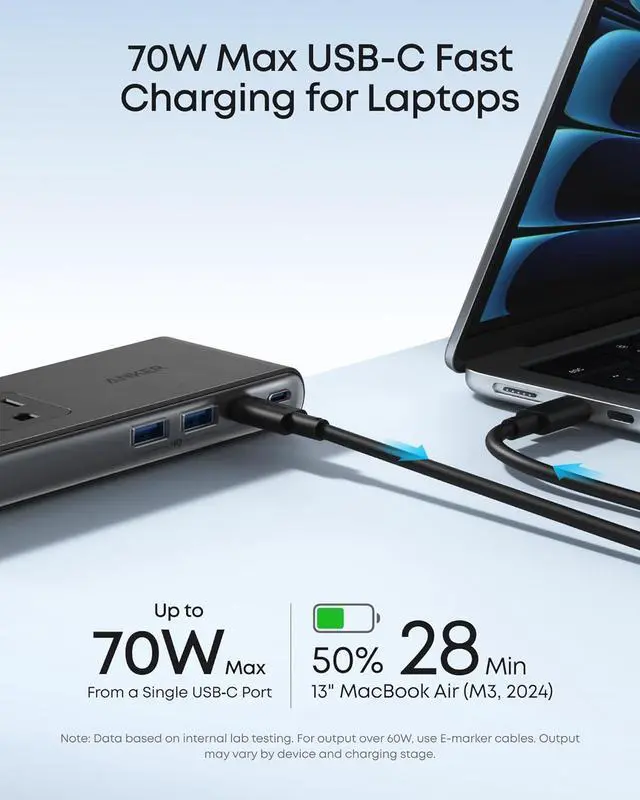 Alt view image 3 of 6 - Anker Nano Power Strip, Desk Clamp with 1500J Surge Protector, 5ft Extension Cord, 70W Max Gaming Desk Accessories, 6 AC, 2 USB A, 2 USB C, Home Office Essentials, Fit 0.6~1.8'' Tabletop Edge (Black)