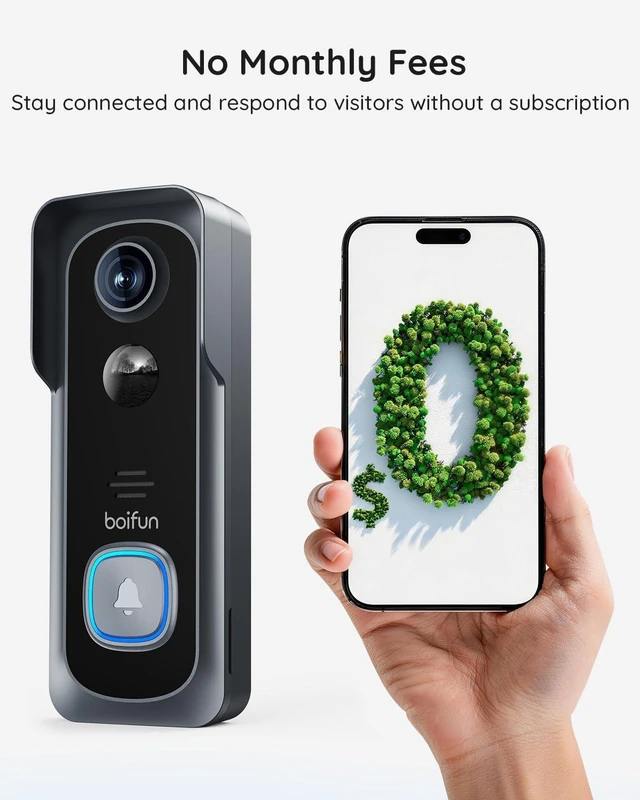 Alt view image 6 of 7 - BOIFUN Video Doorbell Camera Wireless No Subscription Required, 2K HD, 166° Wide View, HDR Night Vision, Motion Alerts, Two-Way Audio & Package Watch with Chime, Battery Powered, 2.4 GHz Wi-Fi Only