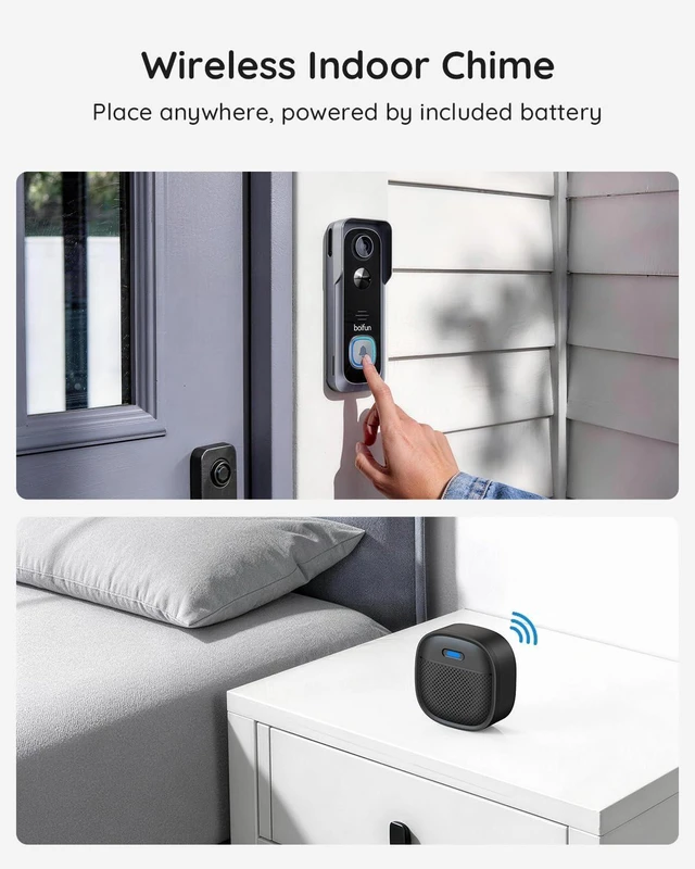 Alt view image 7 of 7 - BOIFUN Video Doorbell Camera Wireless No Subscription Required, 2K HD, 166° Wide View, HDR Night Vision, Motion Alerts, Two-Way Audio & Package Watch with Chime, Battery Powered, 2.4 GHz Wi-Fi Only